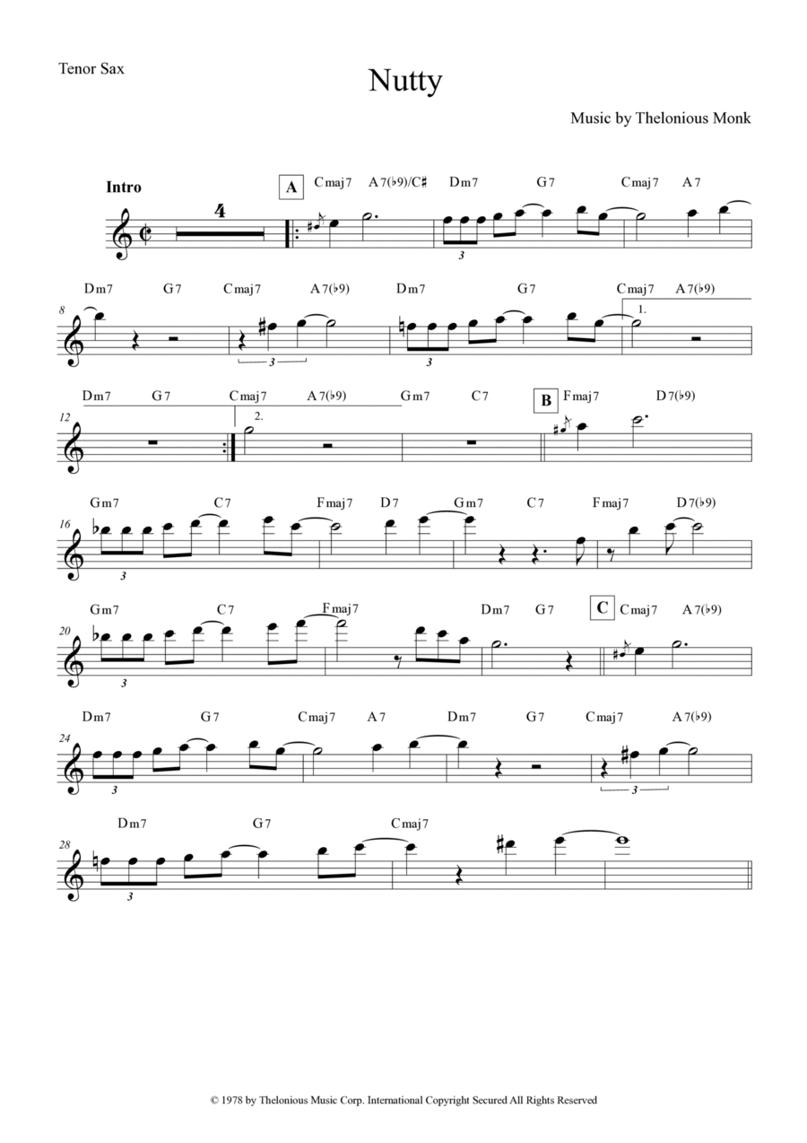 Nutty Tenor Saxophone scores gallery preview page 1