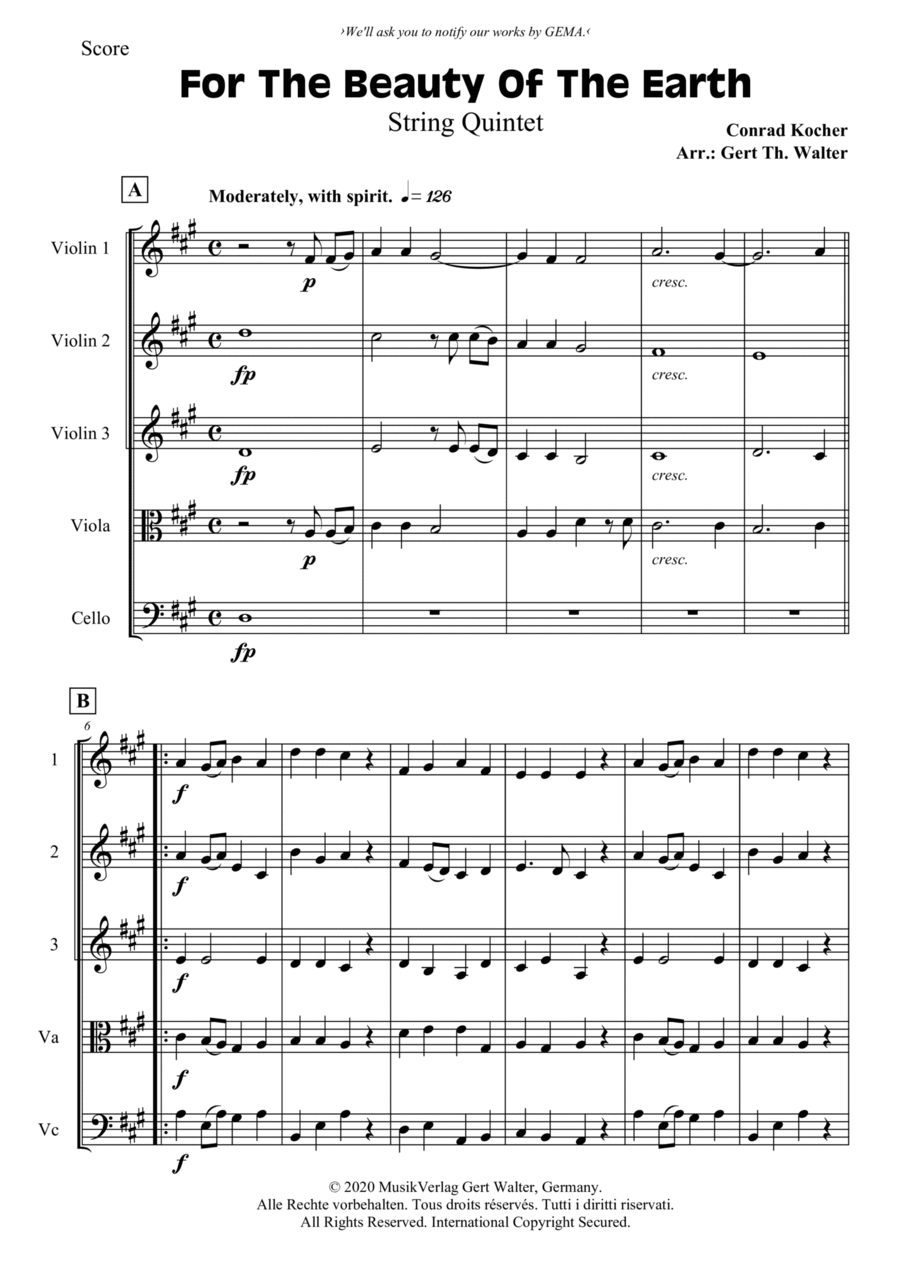 For The Beauty Of The Earth String Quintet scores gallery preview page 1