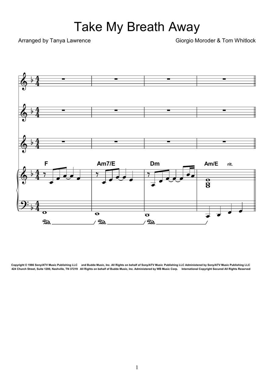 Take My Breath Away (Love Theme) SSA scores gallery preview page 3
