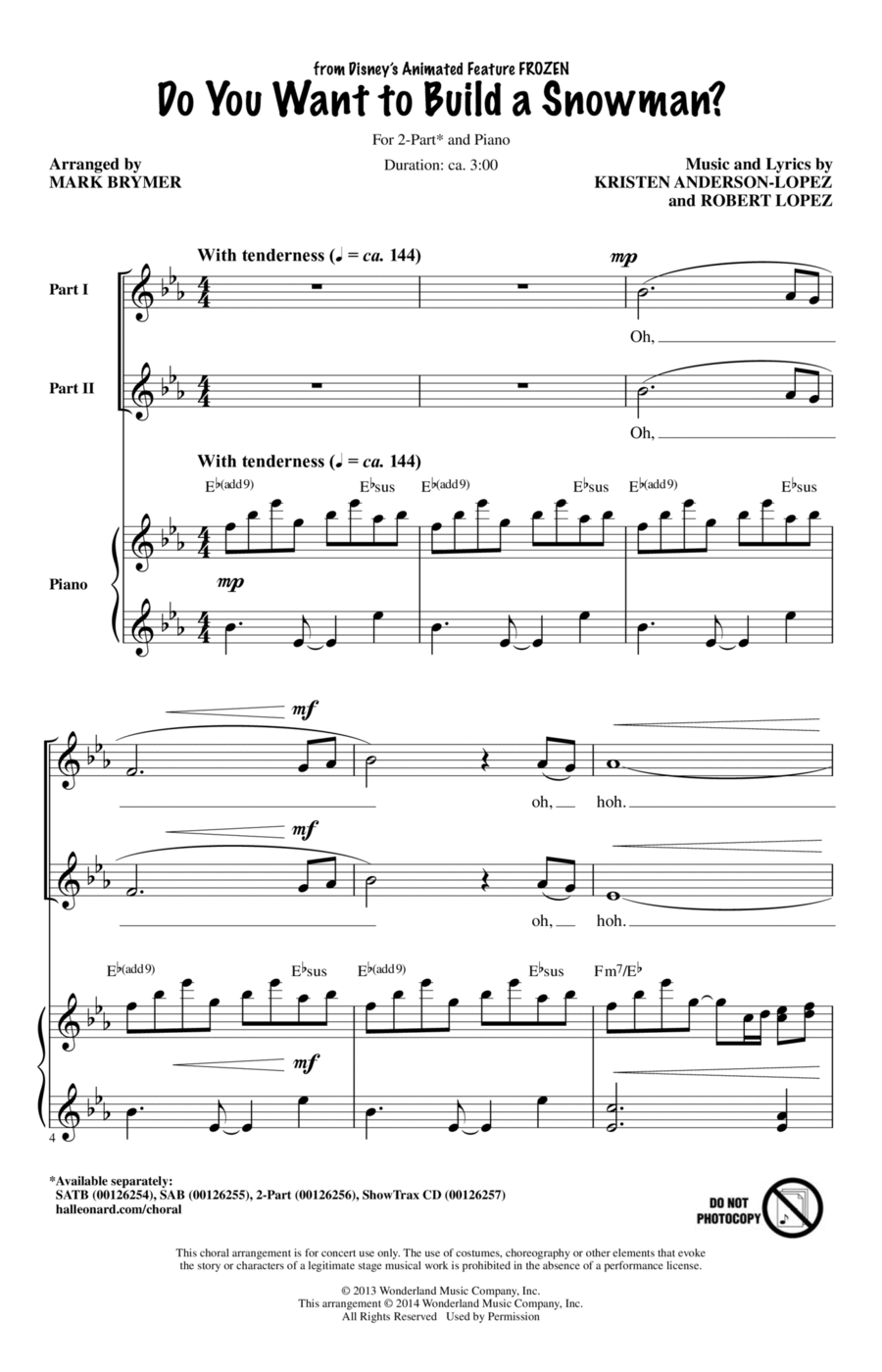Do You Want To Build A Snowman? (from Frozen) (arr. Mark Brymer) 2-Part scores gallery preview page 1