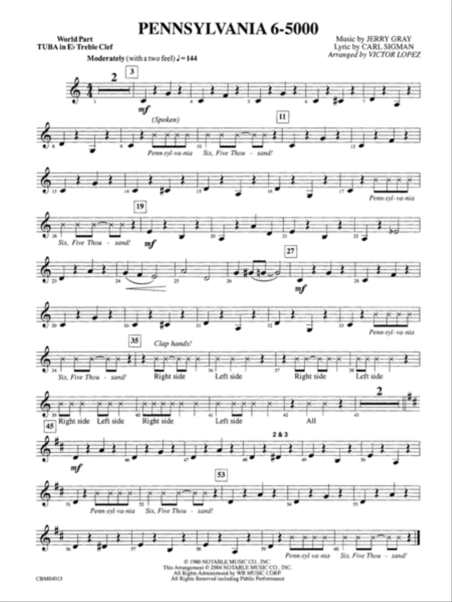 Pennsylvania 6-5000: WP E-flat Tuba T.C. Concert Band scores gallery preview page 1