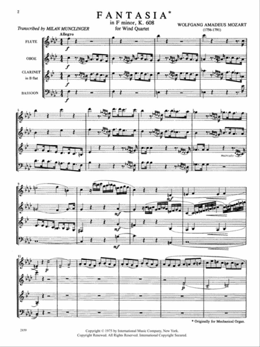 Fantasia In F Minor, K. 608 For Flute, Oboe, Clarinet & Bassoon Bassoon scores gallery preview page 2