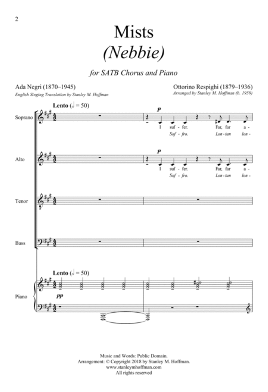 Mists (Nebbie) - Version for SATB Chorus and Piano 4-Part scores gallery preview page 2