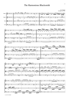 Book cover for Handel Harmonious Blacksmith, for string quartet, CH112