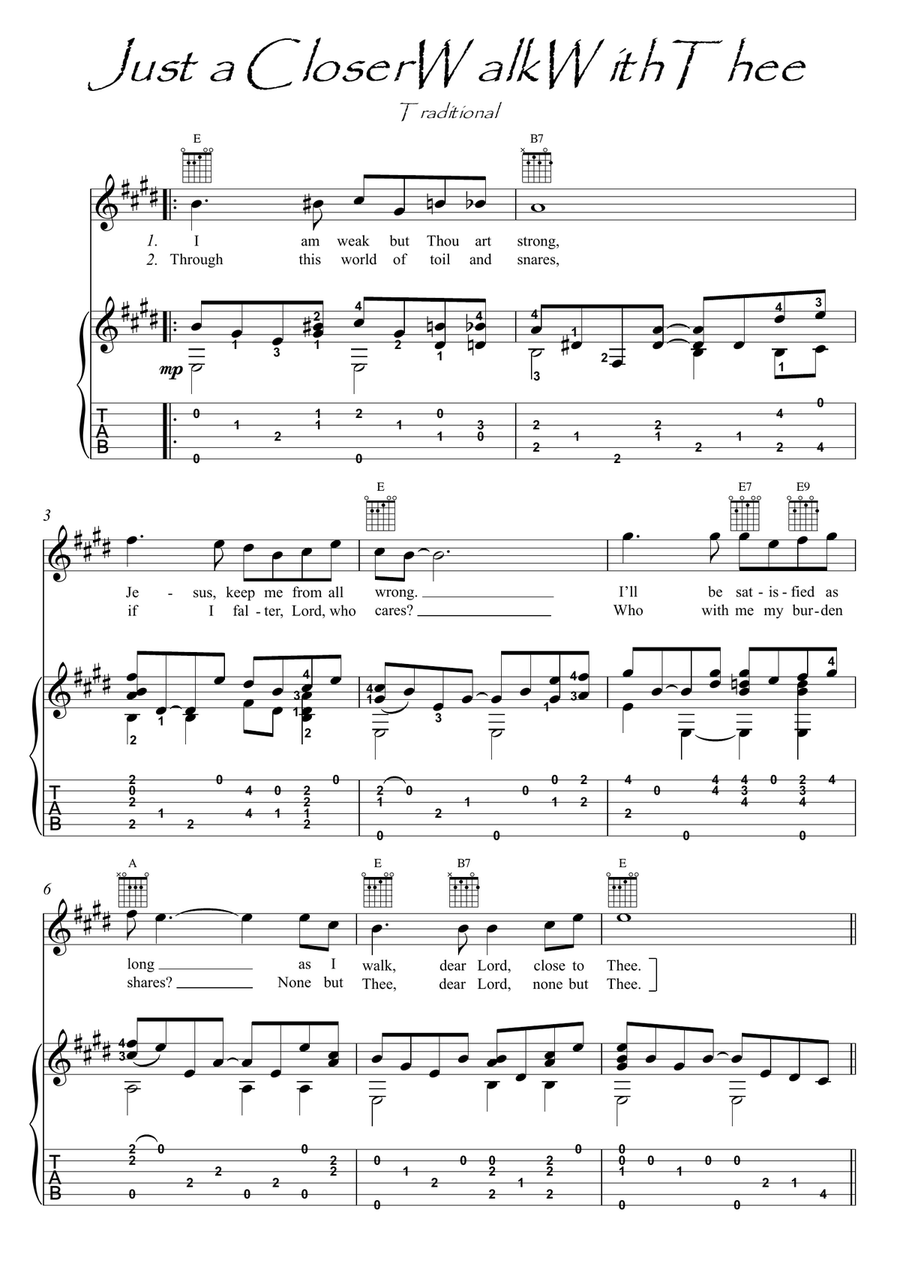 Just a Closer Walk With Thee Classical Guitar scores gallery preview page 1