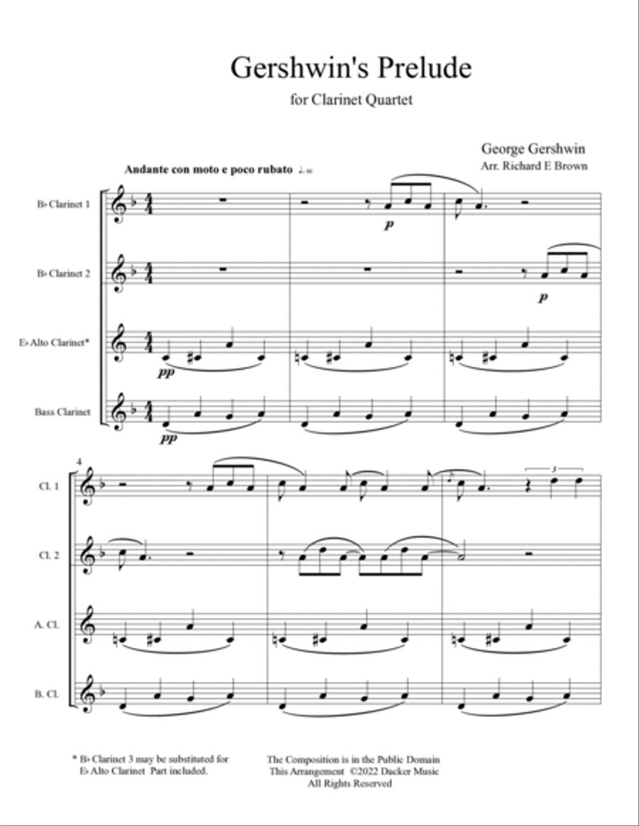 Gershwin's Prelude - Clarinet Quartet Clarinet Quartet scores gallery preview page 3