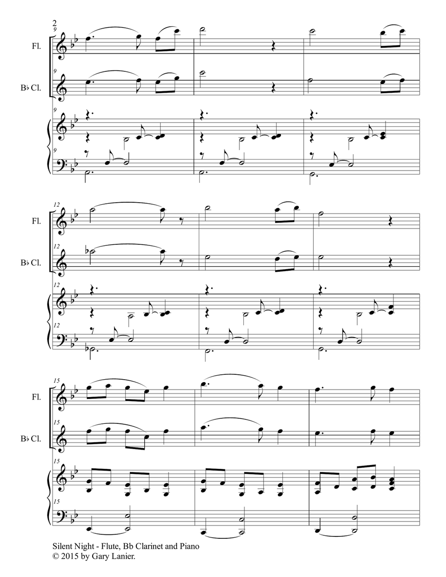Gary Lanier: SILENT NIGHT (Trio – Flute, Bb Clarinet & Piano with Score & Parts) Small Ensemble scores gallery preview page 3