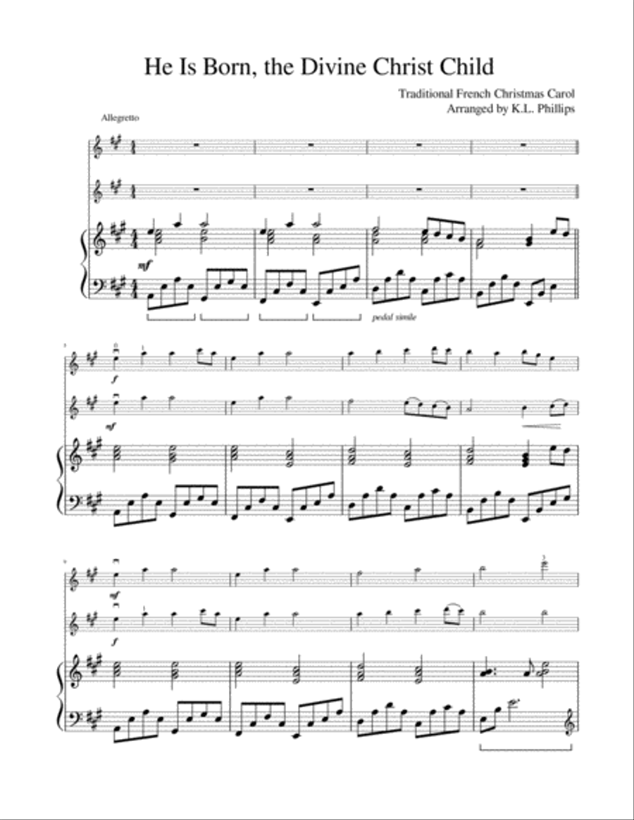 He Is Born, the Divine Christ Child - Violin Duet with Piano Accompaniment String Duet scores gallery preview page 2