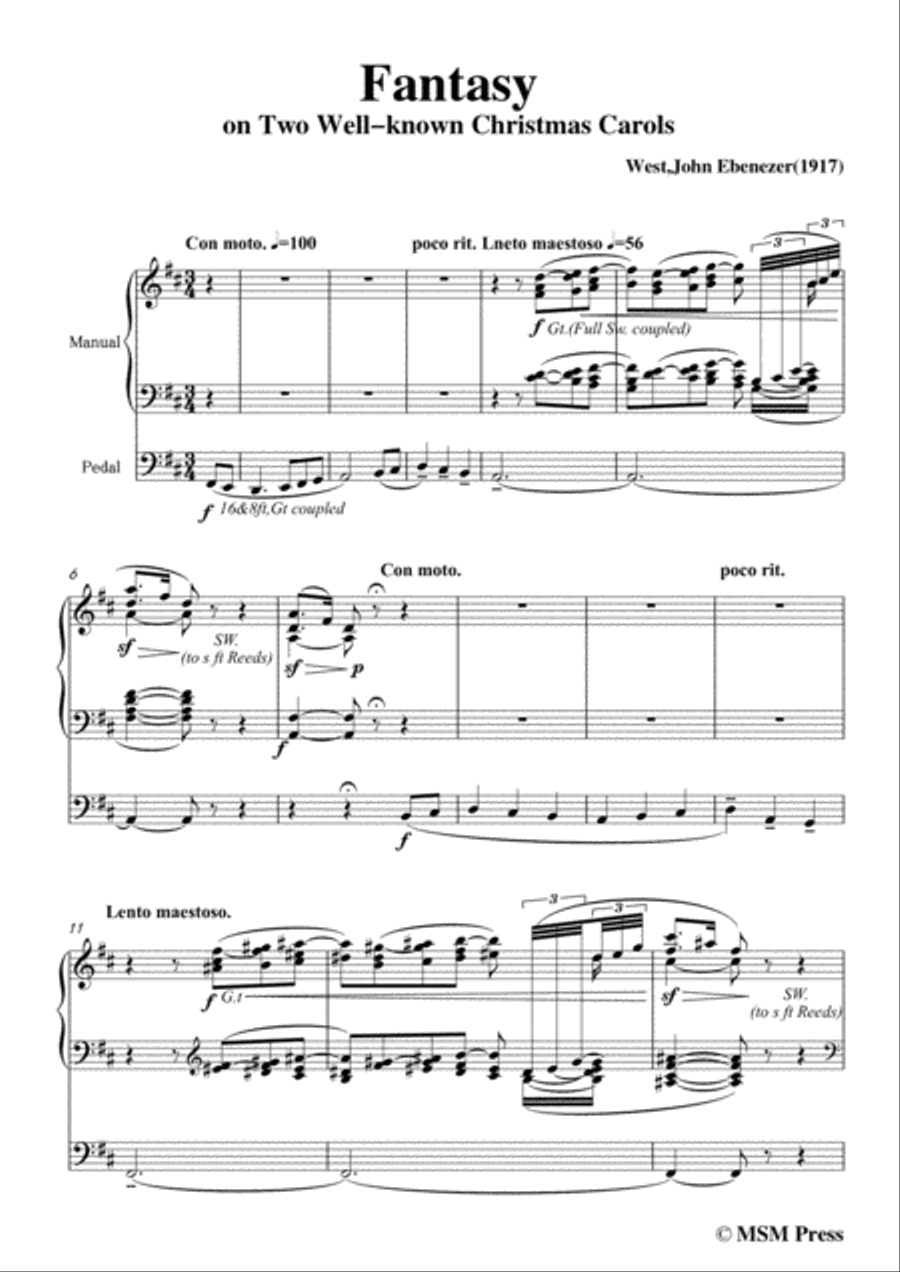 West-Fantasy on Two Well-known Christmas Carols,for Organ Organ Solo scores gallery preview page 3