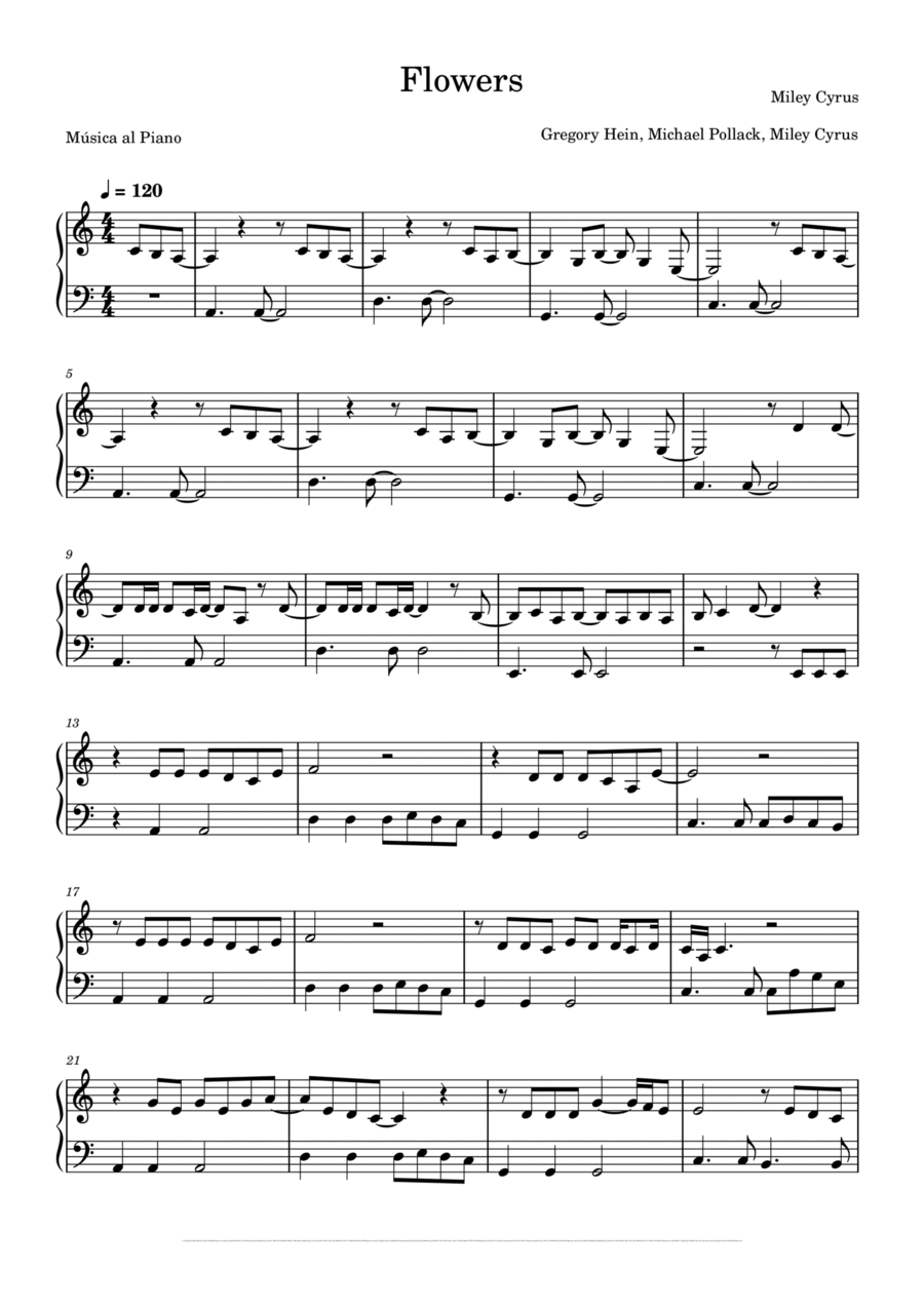 Flowers Easy Piano scores gallery preview page 1