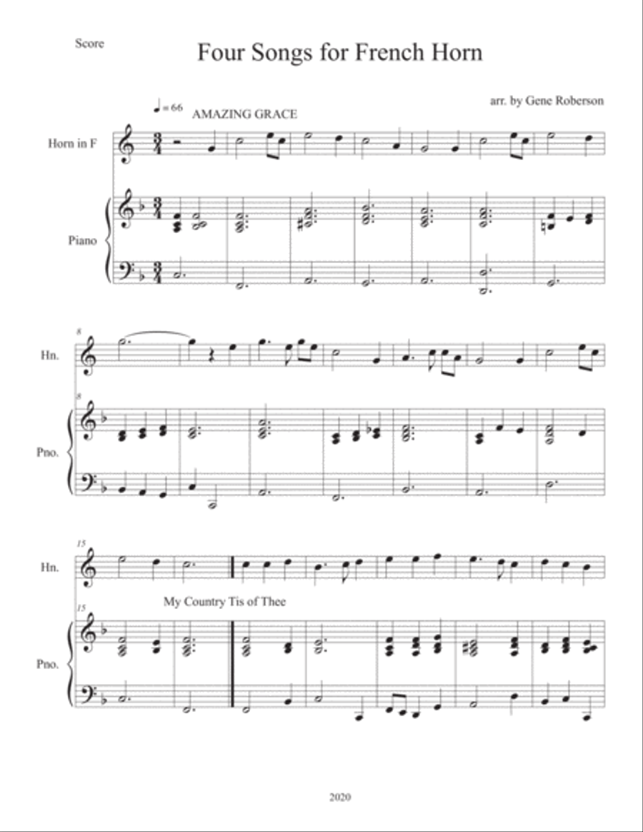 Four Songs for Easy French Horn Solo by Various Piano Digital Sheet Music Sheet Music Plus