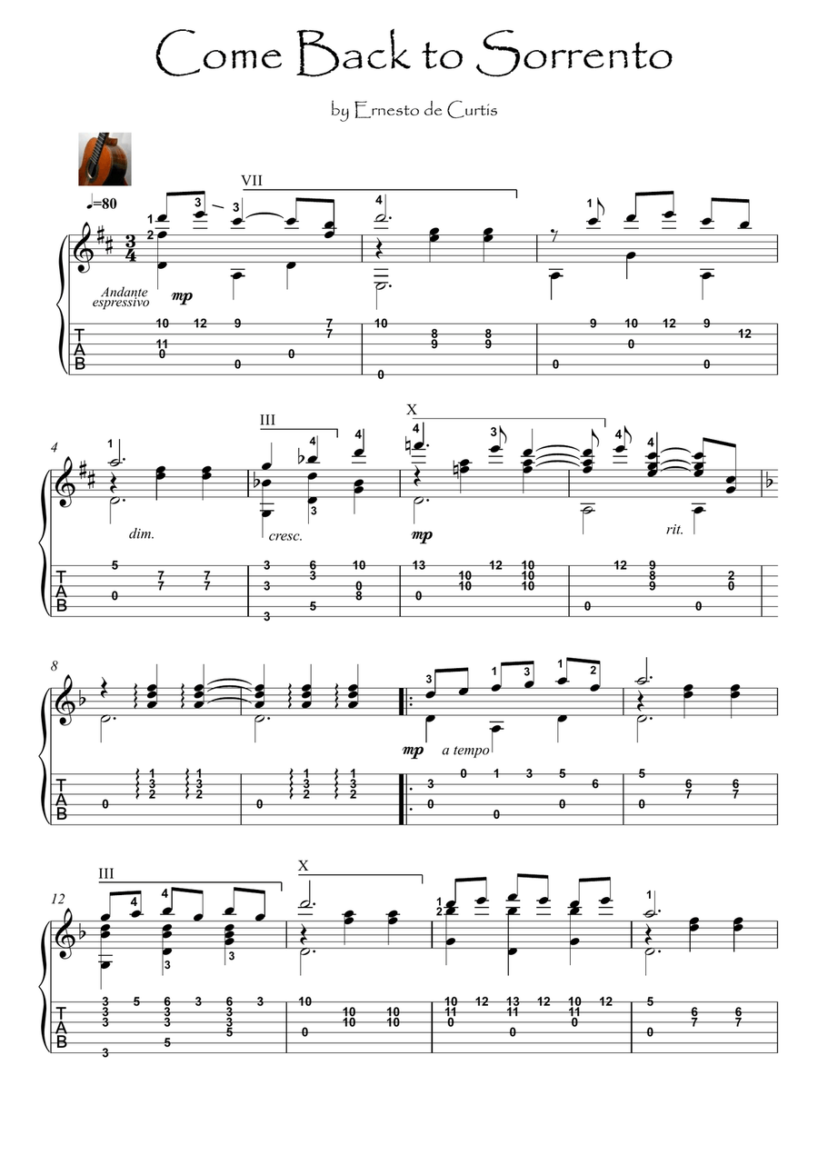 Come Back to Sorrento guitar fingerstyle solo image number null