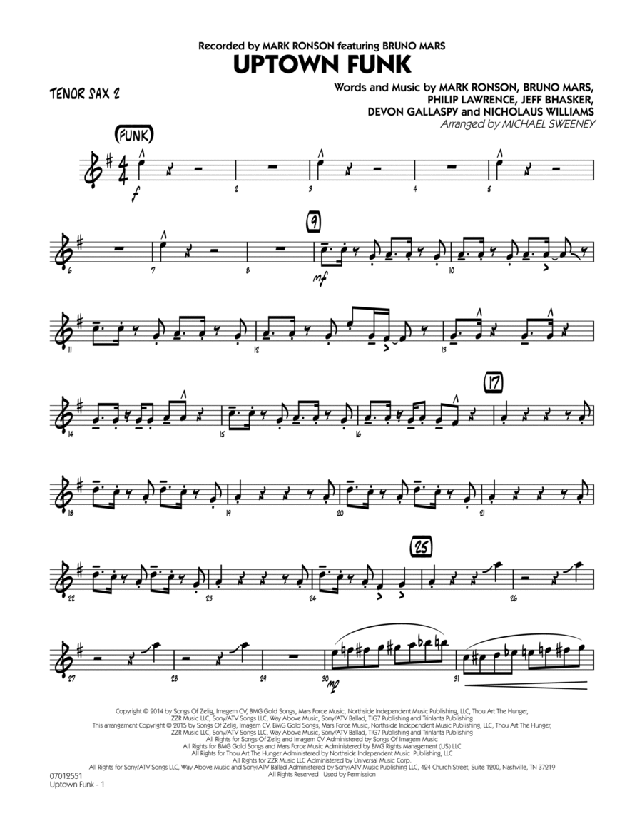 Uptown Funk - Tenor Sax 2 Tenor Saxophone scores gallery preview page 1