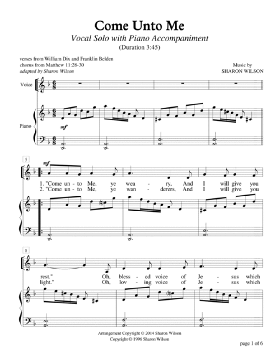 Come Unto Me (Vocal Solo with Piano Accompaniment) Voice Solo scores gallery preview page 5