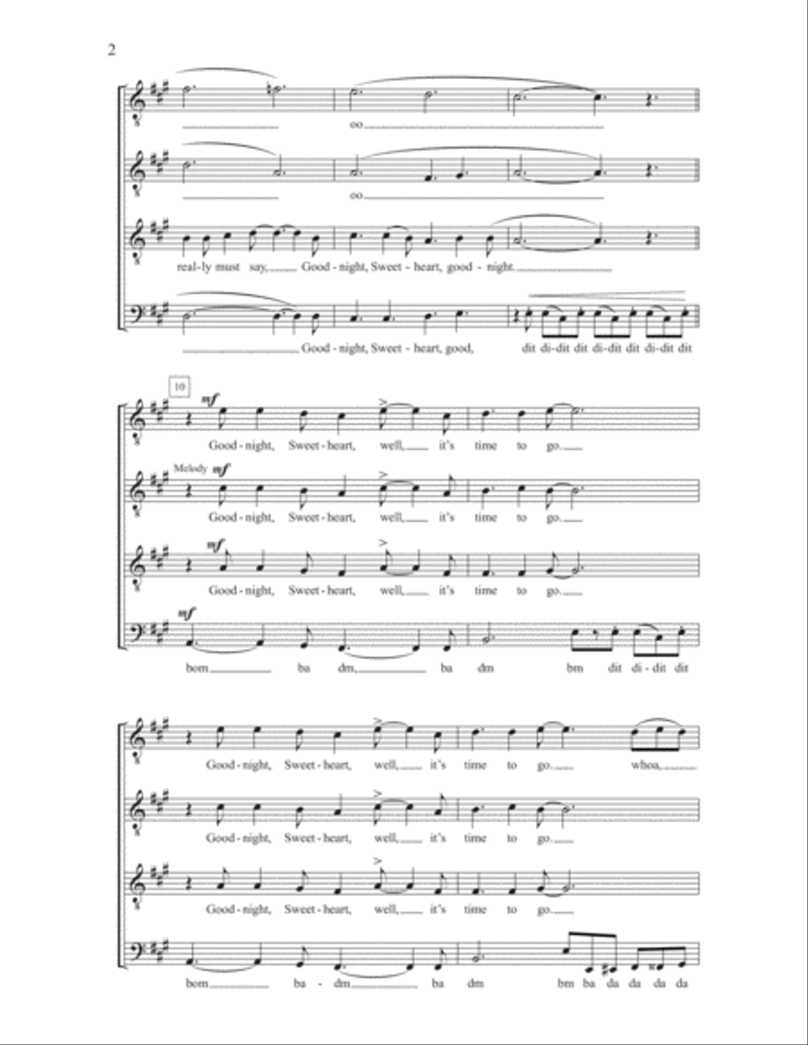 Goodnight, Sweetheart, Goodnight (Goodnight, It's Time to Go) TTBB scores gallery preview page 2