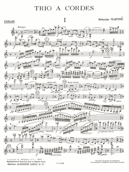 Trio A Cordes No.1, H136 (trio - Strings)