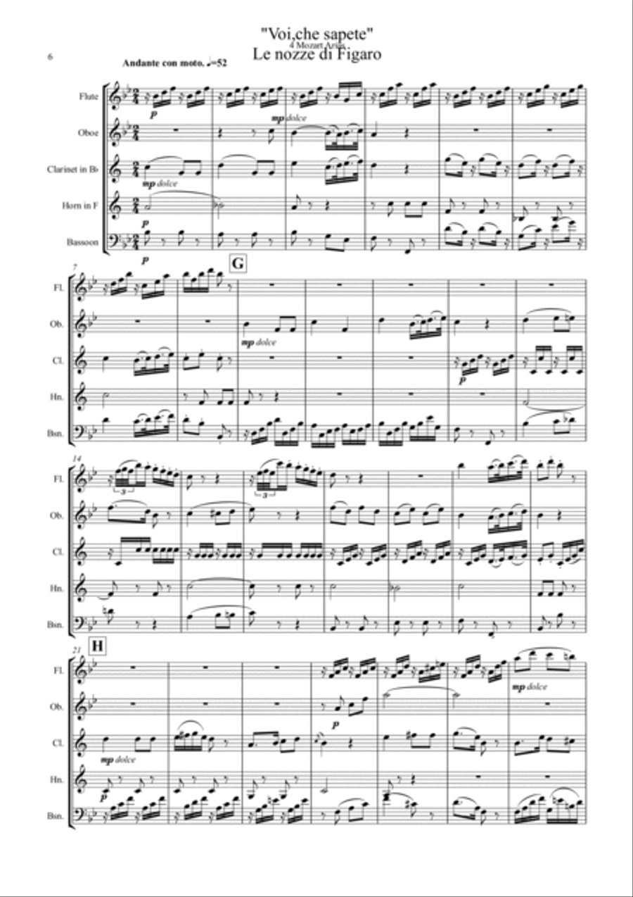 Mozart: 4 Popular Operatic Arias - wind quintet Woodwind Quintet scores gallery preview page 6