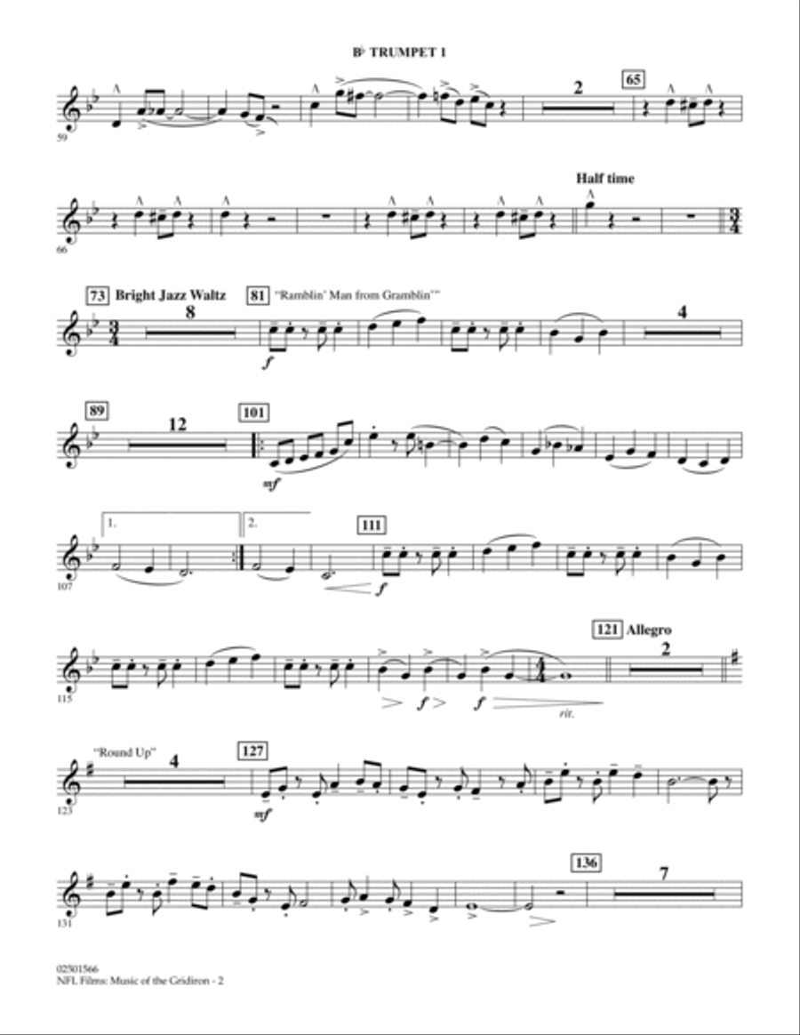 NFL Films: Music Of The Gridiron - Bb Trumpet 1 Concert Band scores gallery preview page 2