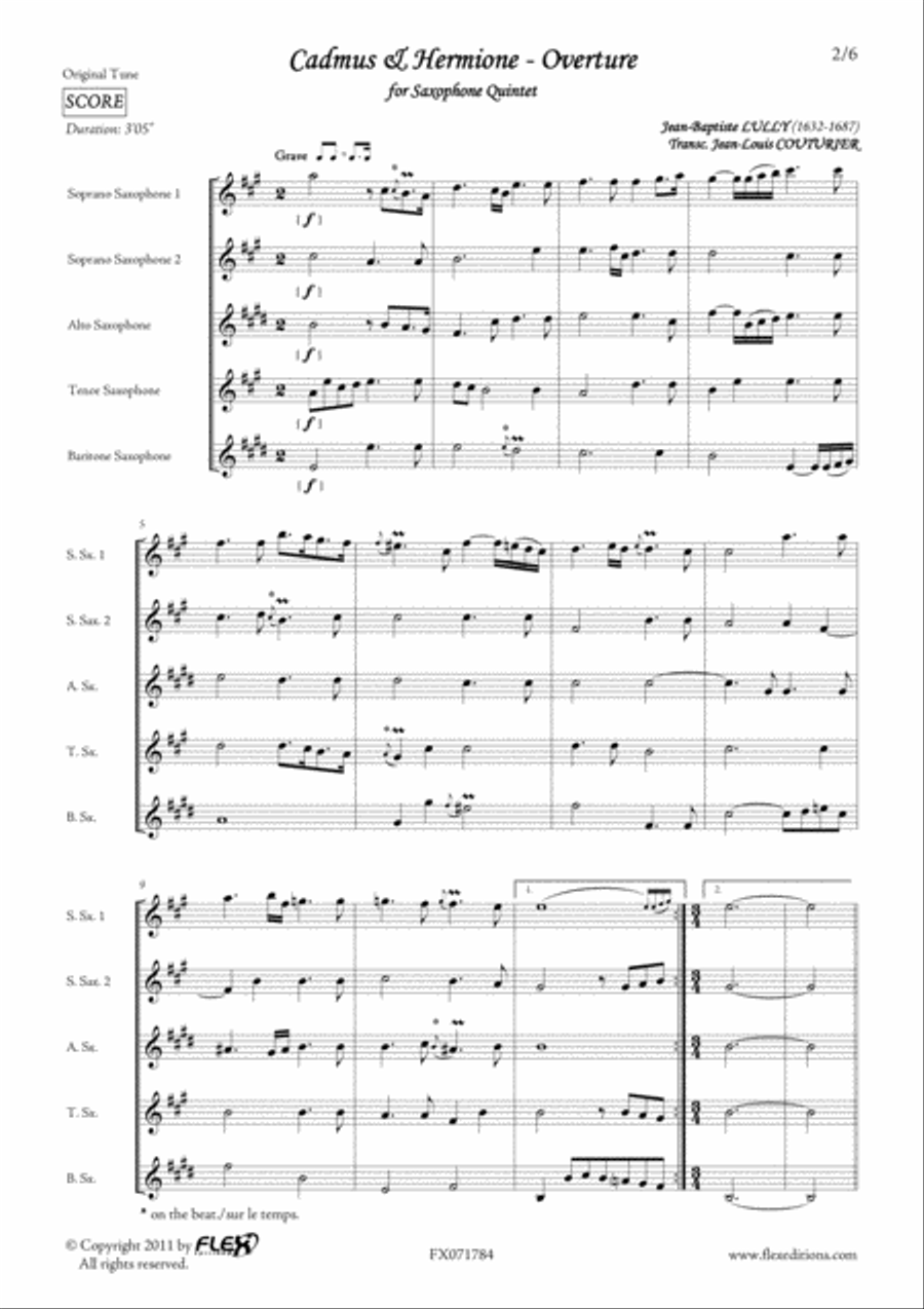 Cadmus and Hermione Overture Saxophone Quintet scores gallery preview page 2