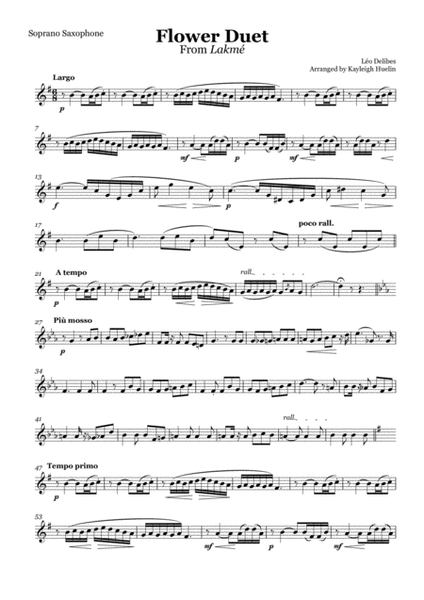 Flower Duet from Lakmé (Delibes) - Saxophone quartet (SATB) by Leo Delibes SATB - Digital Sheet Music