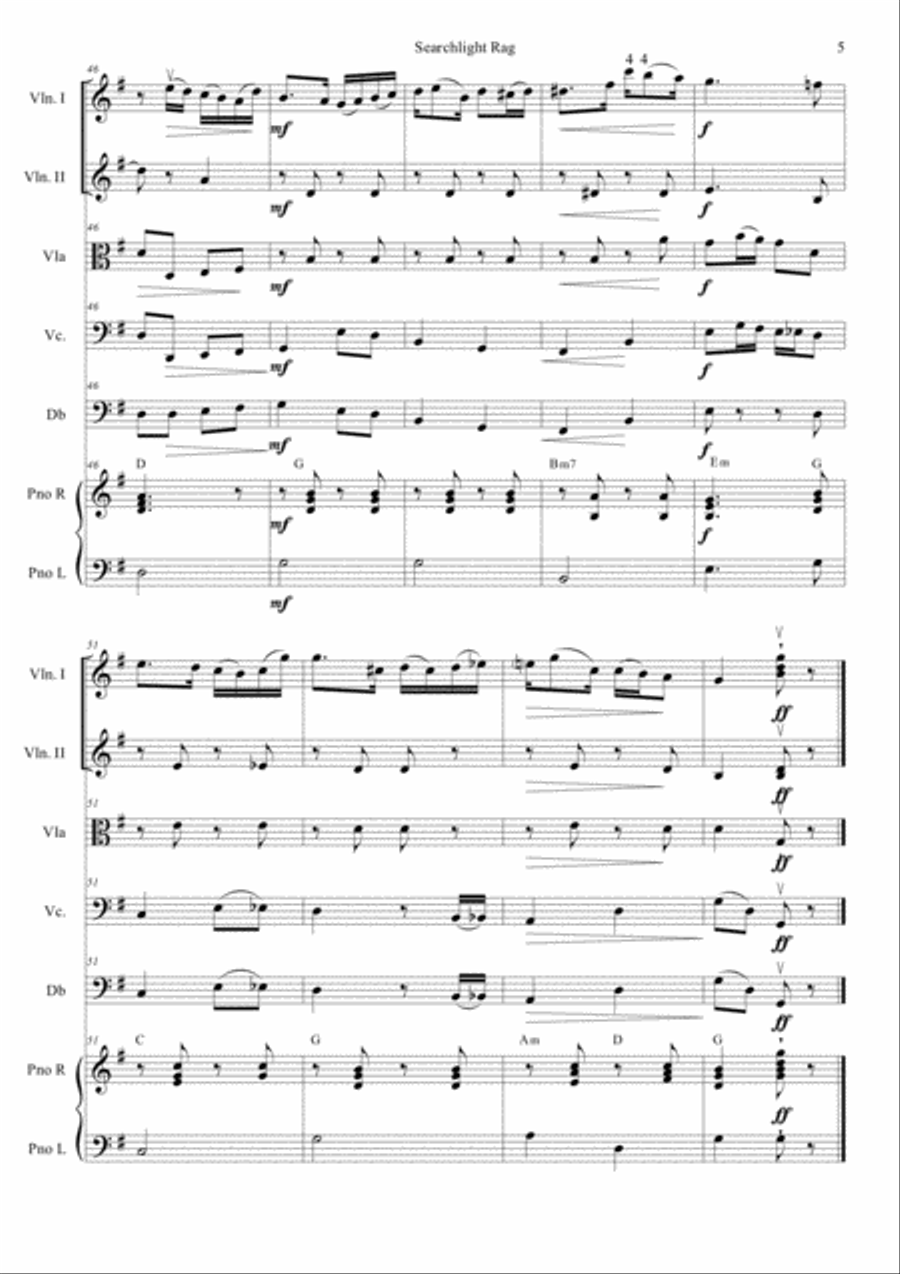 Searchlight Rag - Scott Joplin for string quartet/orchestra with optional piano Cello scores gallery preview page 5
