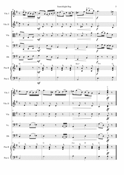 Searchlight Rag - Scott Joplin for string quartet/orchestra with optional piano image number null