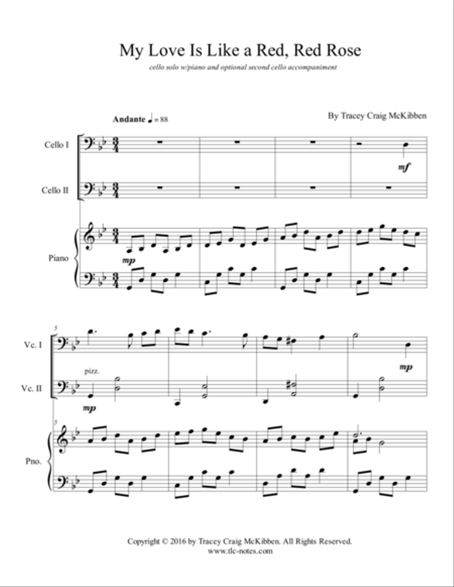 My Love Is Like a Red, Red Rose for Cello Duet String Duet scores gallery preview page 1