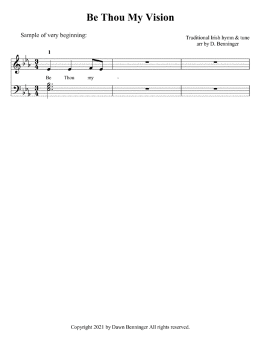 Be Thou My Vision (Slane) Arranged in 3 keys Easy to Play Hymn Irish Song Voice scores gallery preview page 3