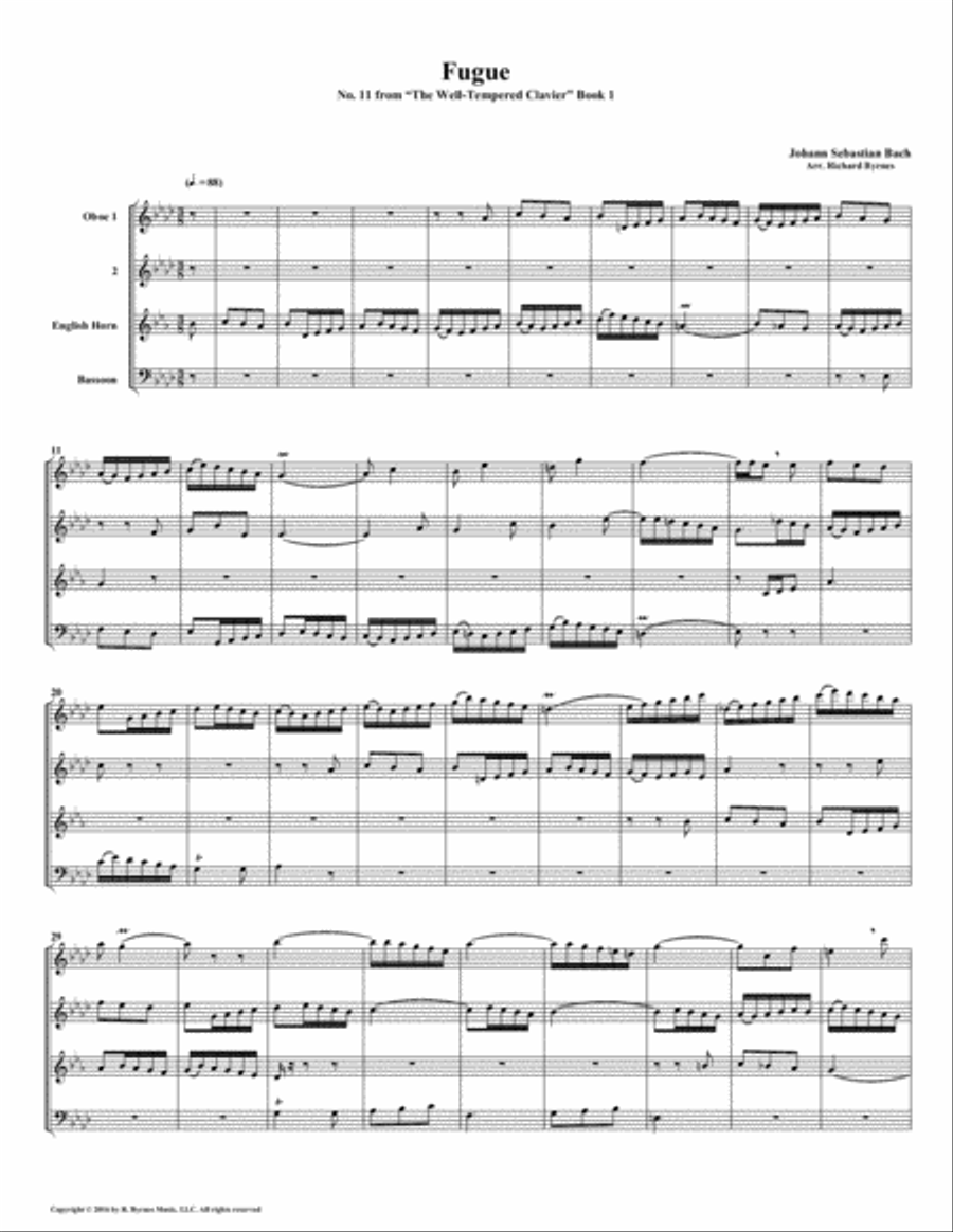 Fugue 11 from Well-Tempered Clavier, Book 1 (Double Reed Quartet) Woodwind Quartet scores gallery preview page 1