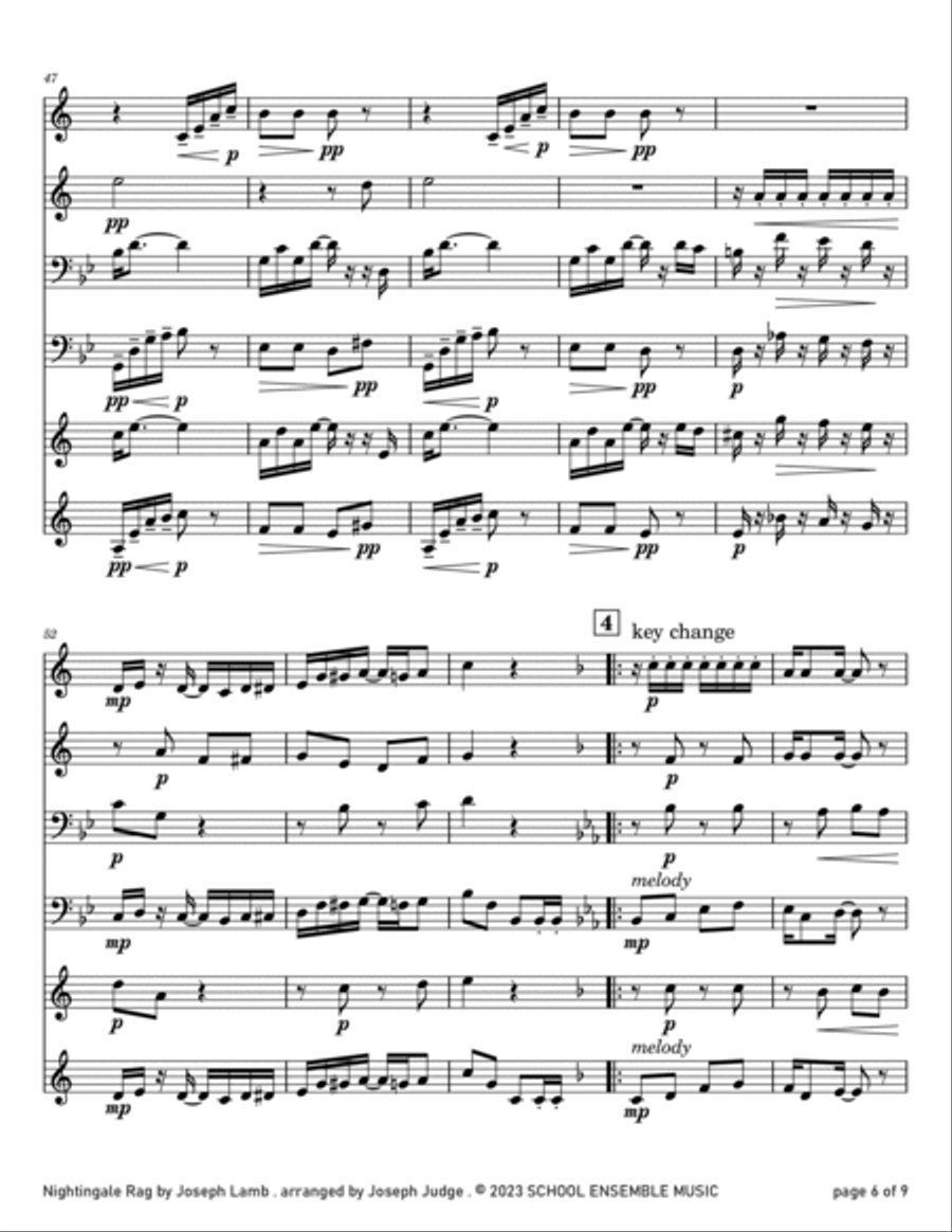 Nightingale Rag by Joseph Lamb for Brass Quartet in Schools Brass Quartet scores gallery preview page 6