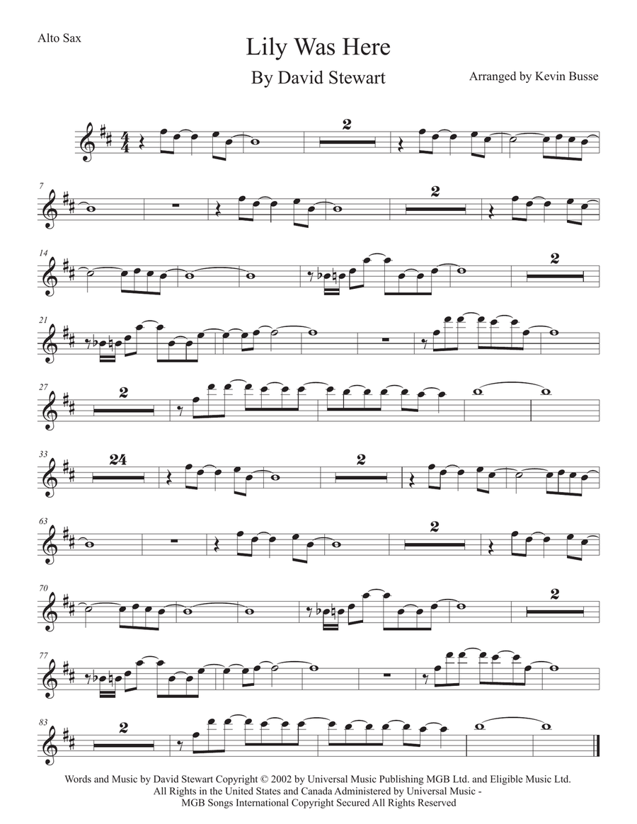 Lily was here saxophone sheet music hot sale
