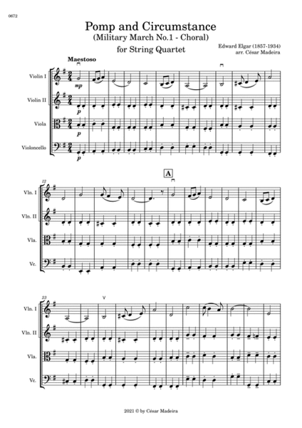 Pomp and Circumstance No.1 - String Quartet (Full Score and Parts) image number null
