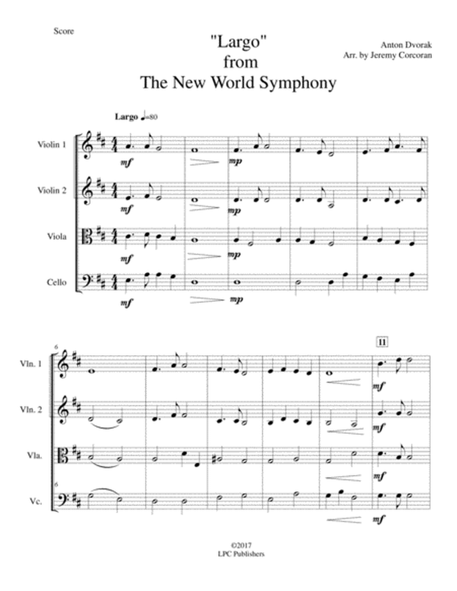 Largo from The New World Symphony for String Quartet image number null