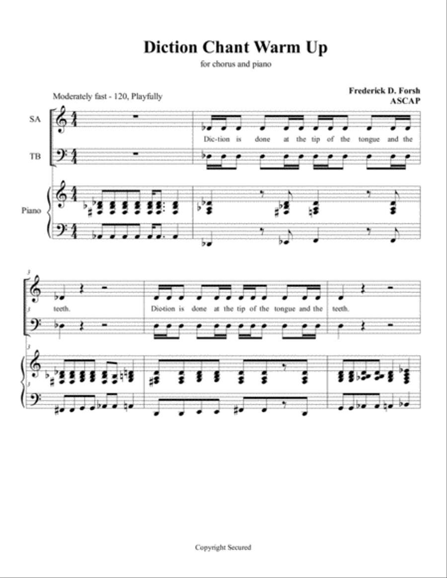 Diction Chant Warm Up Unison Choir scores gallery preview page 1