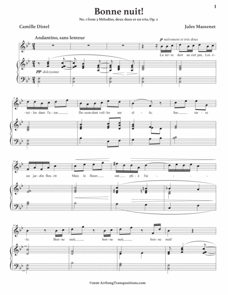 MASSENET: Bonne nuit! Op. 2 no. 1 (transposed to B-flat major)