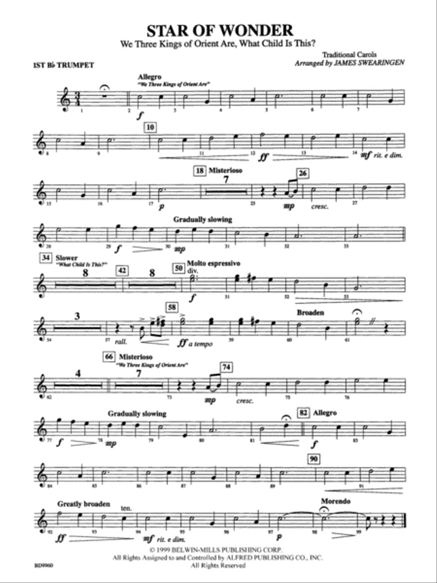 Star of Wonder: 1st B-flat Trumpet Concert Band scores gallery preview page 1