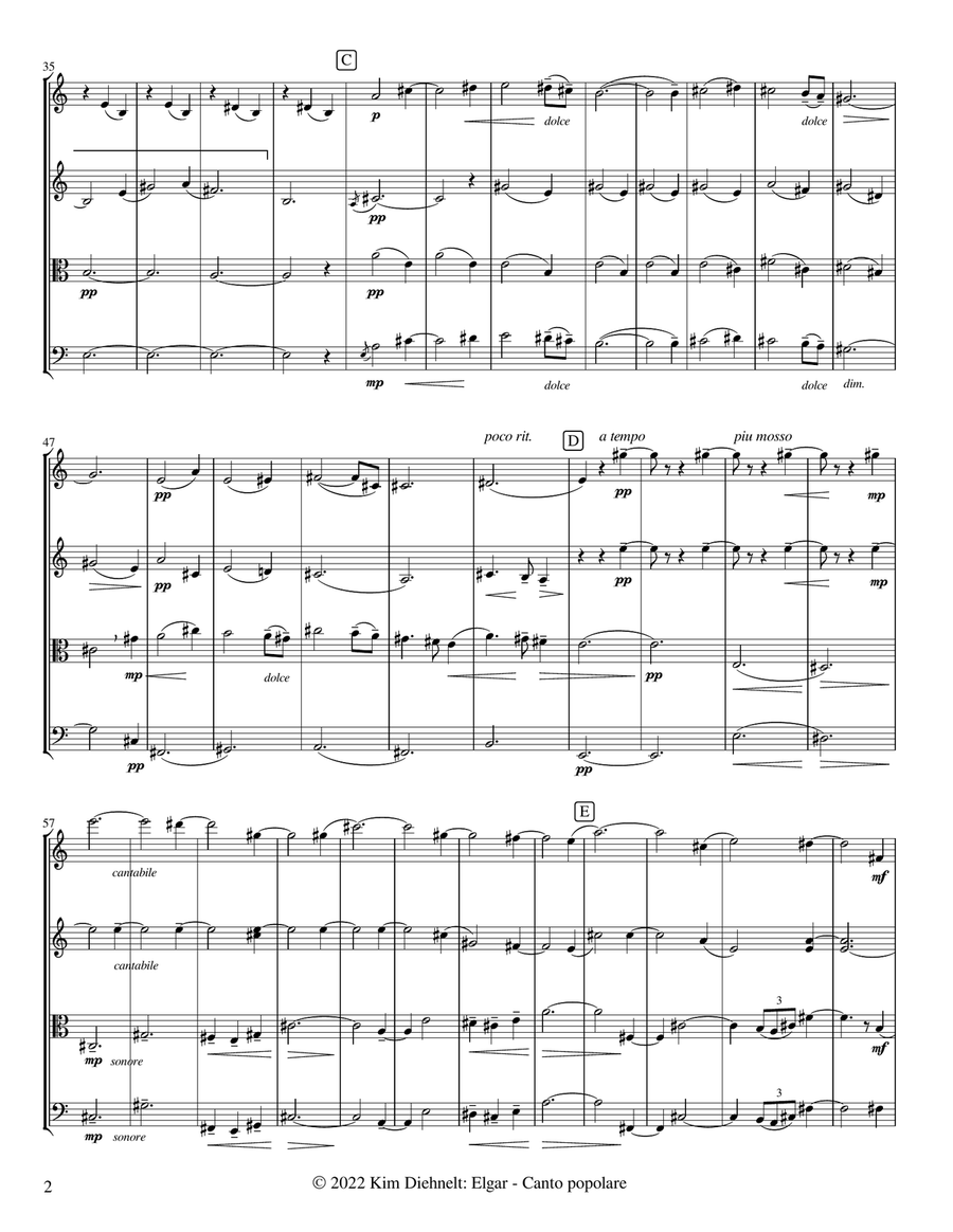 Elgar: Canto Popolare (Arr. Diehnelt, for String Quartet) String Quartet scores gallery preview page 3