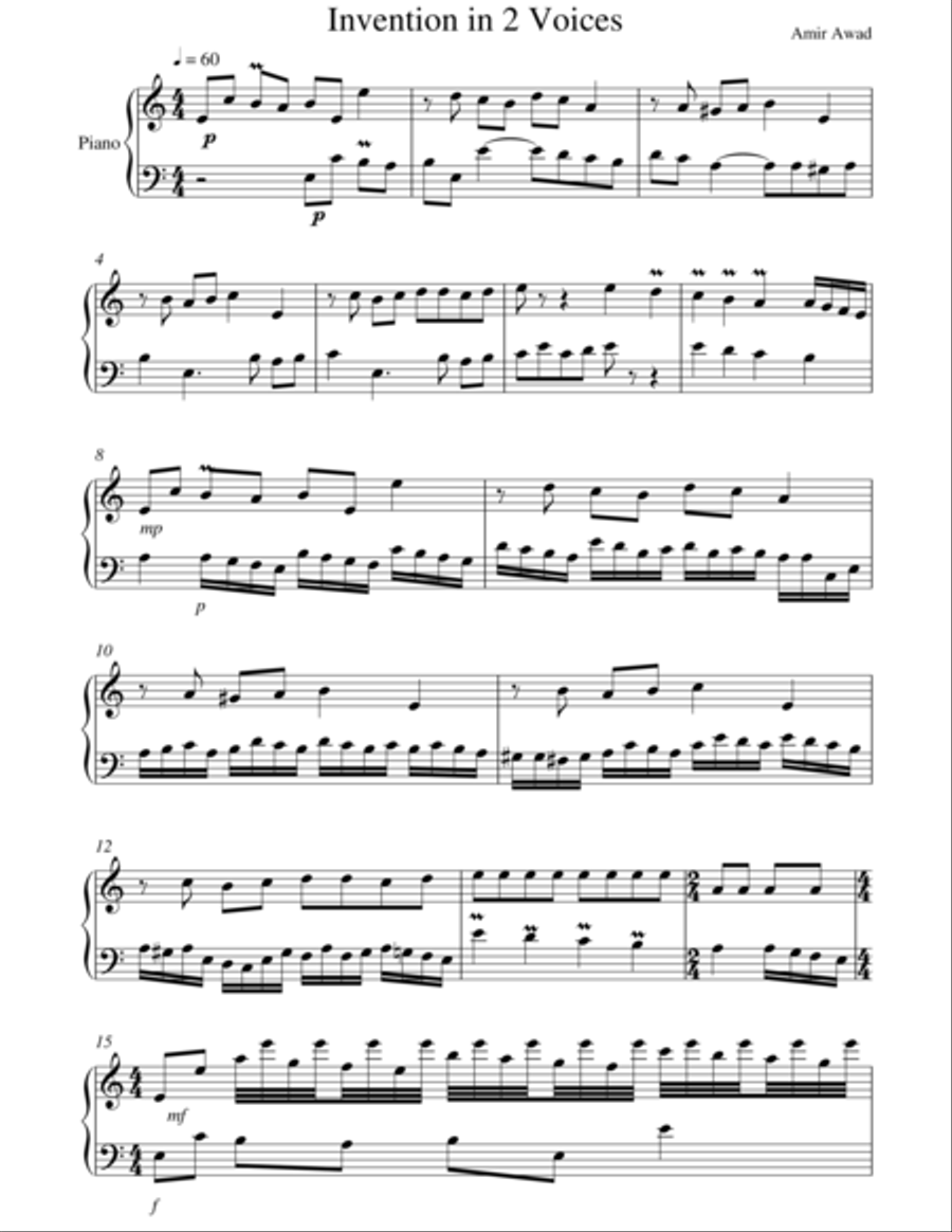 Amir Awad : Invention for 2 voices for Solo Piano Piano Solo scores gallery preview page 1