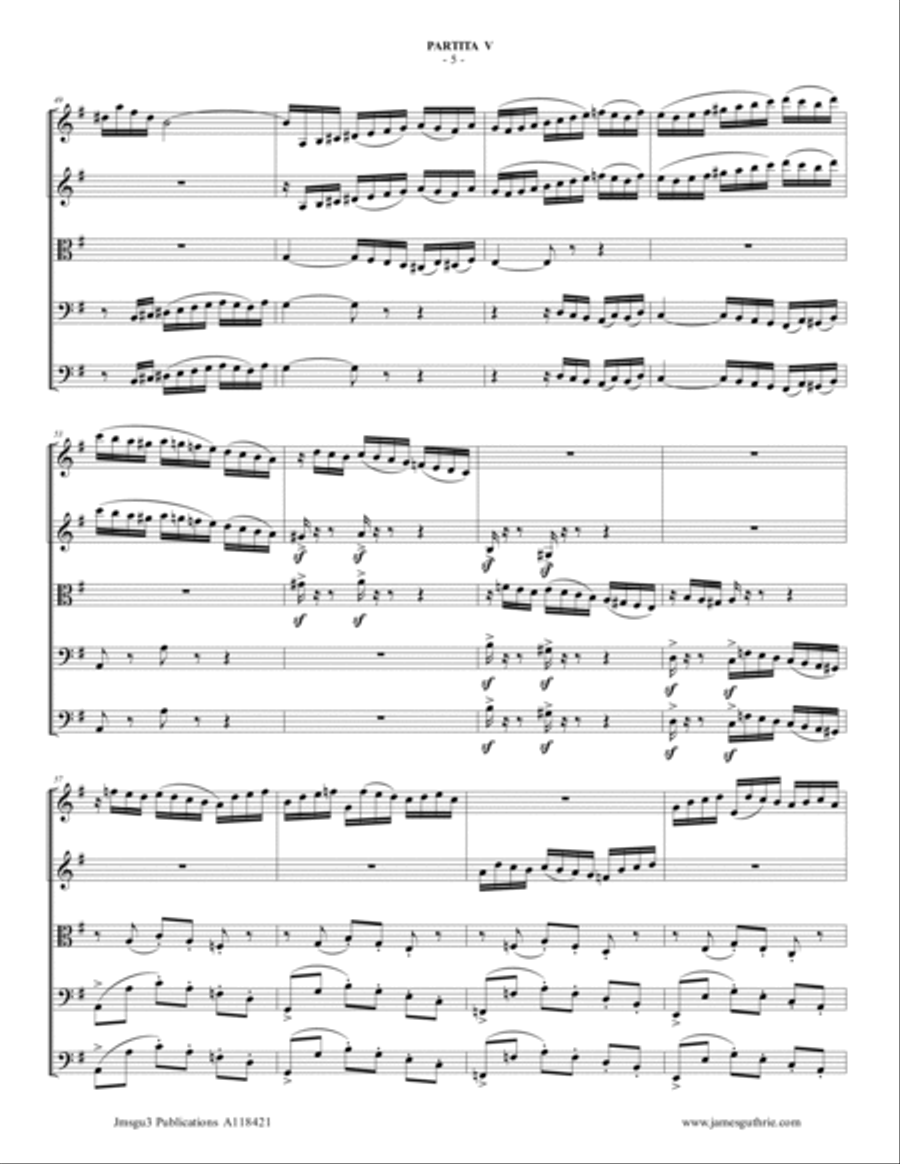 BACH: Partita No. 5 BWV 829 for String Orchestra String Orchestra scores gallery preview page 5
