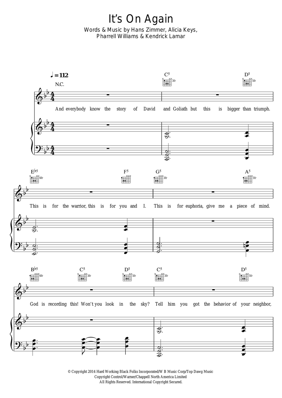 It's On Again Piano, Vocal, Guitar scores gallery preview page 1