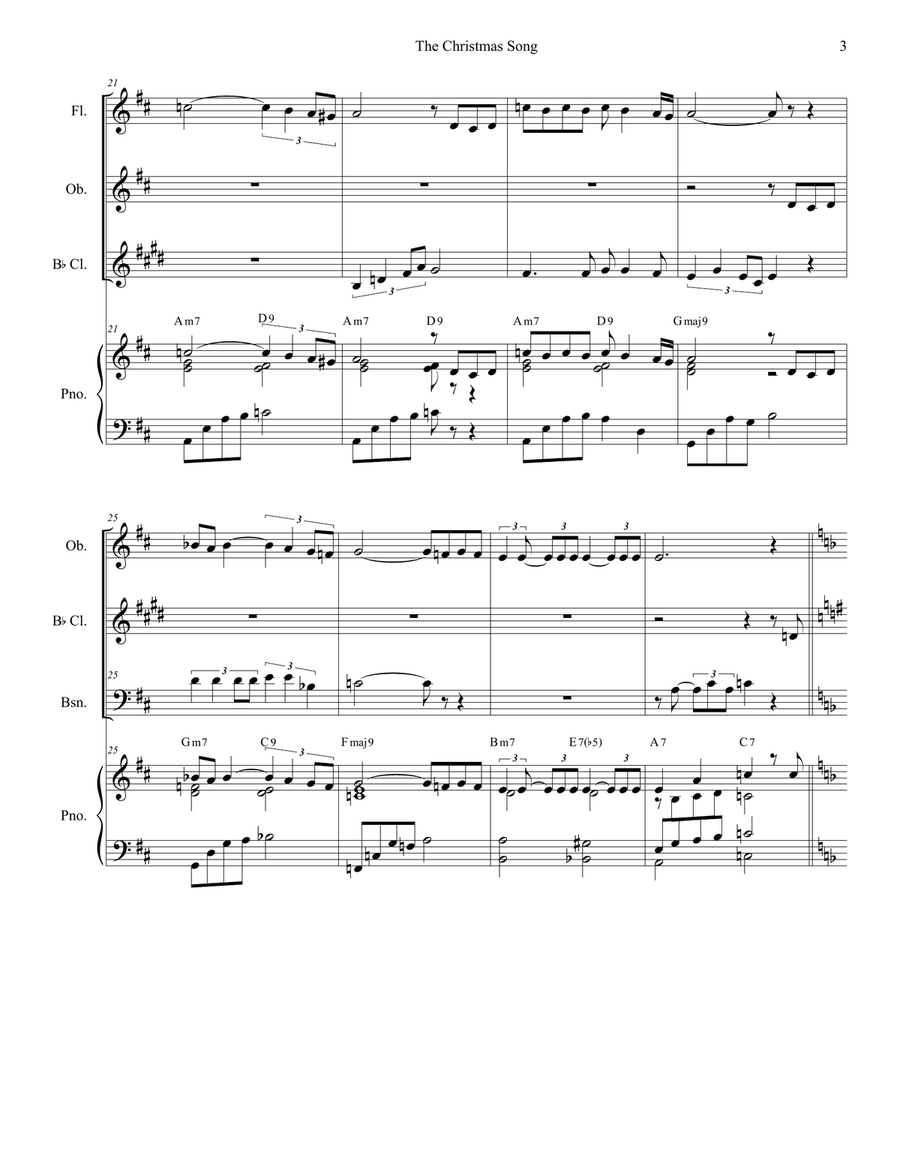 The Christmas Song (Chestnuts Roasting On An Open Fire) Woodwind Quartet scores gallery preview page 3