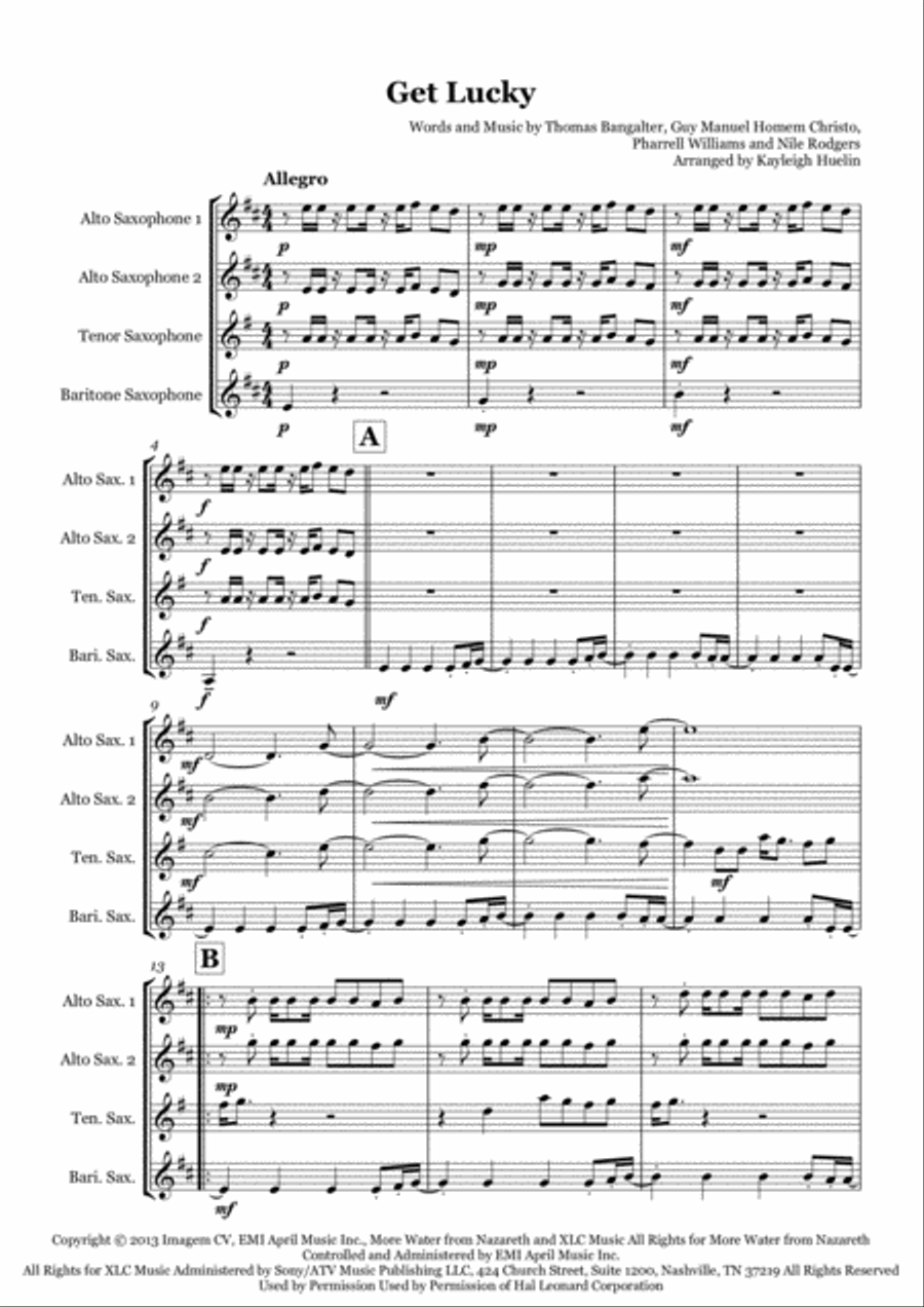 Get Lucky Saxophone Quartet scores gallery preview page 1