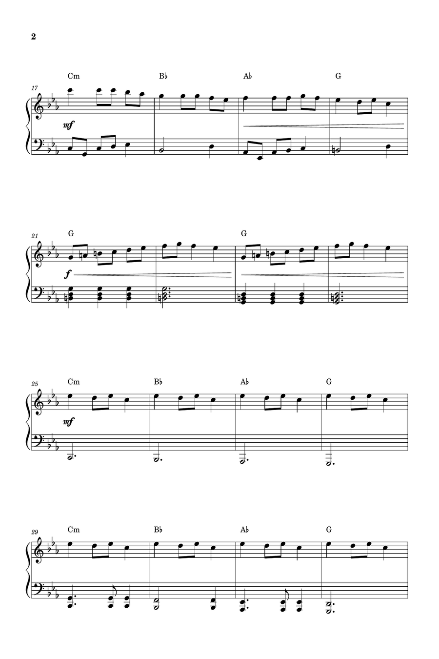 Carol of The Bells - Easy Intermediate Piano - in C minor Piano Solo scores gallery preview page 2