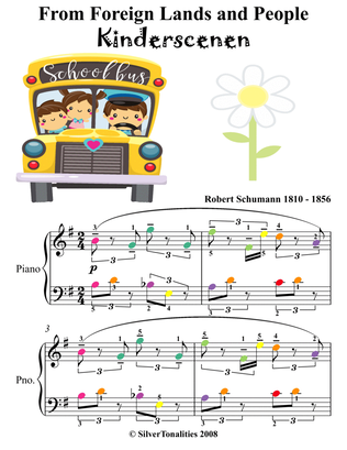 From Foreign Lands and People Kinderscenen Easy Piano Sheet Music with Colored Notes