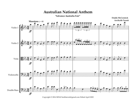 Australian National Anthem & Waltzing Matilda for String Orchestra (MFAO World Anthems) image number null