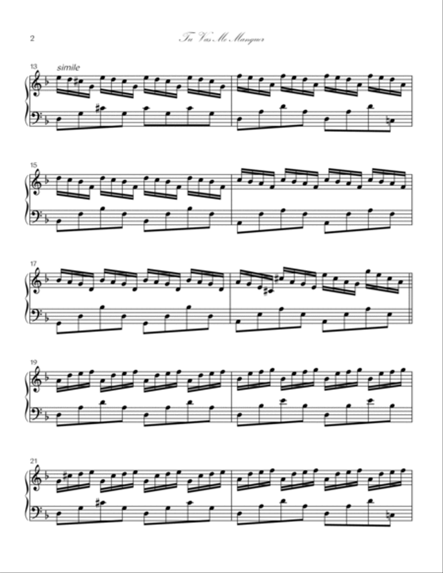 TU VAS ME MANQUER TU VAS ME MANQUER Piano Solo scores gallery preview page 2