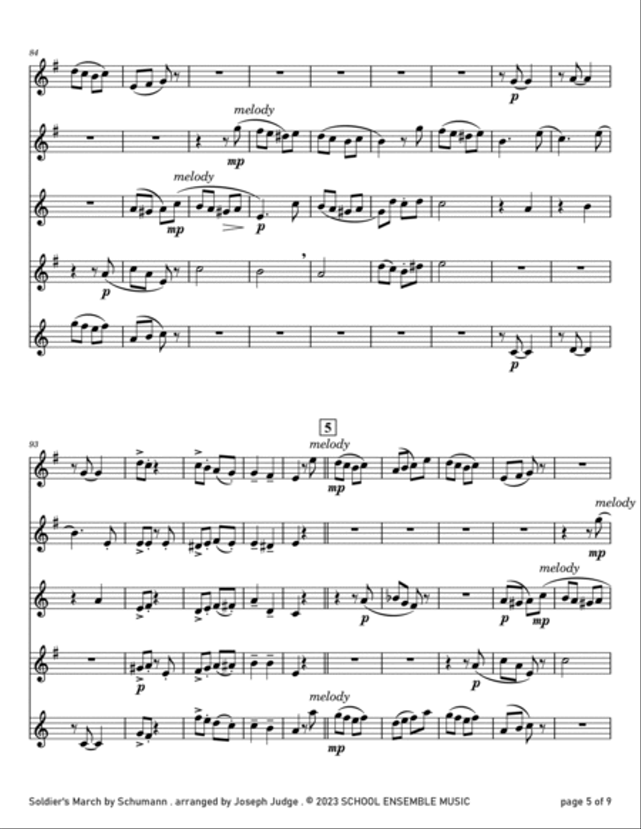 Soldier's March by Schumann for Saxophone Quartet in Schools Saxophone Quartet scores gallery preview page 5