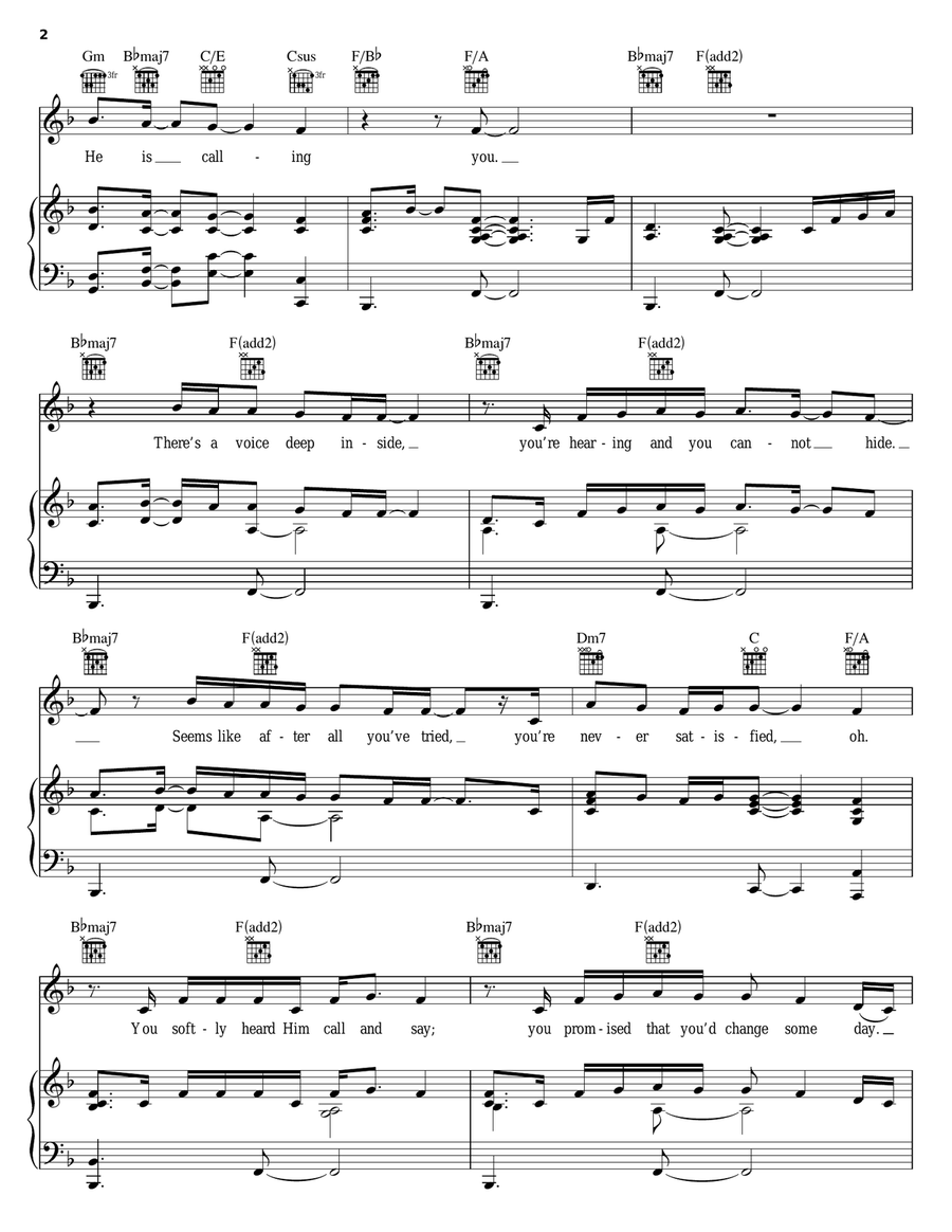 He's Calling You Piano, Vocal, Guitar scores gallery preview page 2