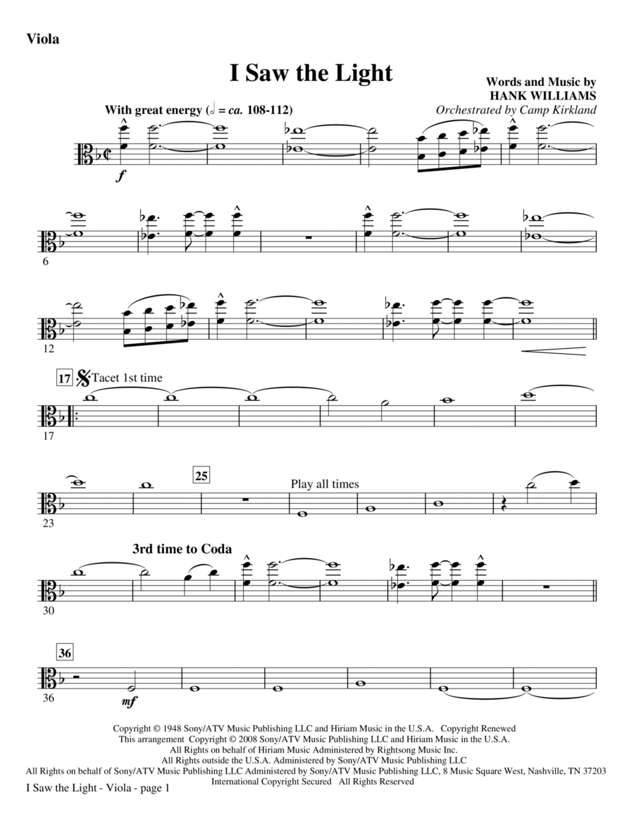 I Saw The Light - Viola I Saw The Light - Viola Choir scores gallery preview page 1