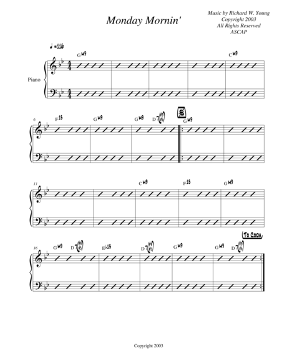 Monday Mornin'- Piano Piano Solo scores gallery preview page 1